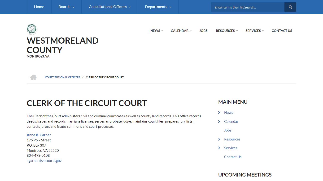 Clerk of the Circuit Court | WESTMORELAND COUNTY