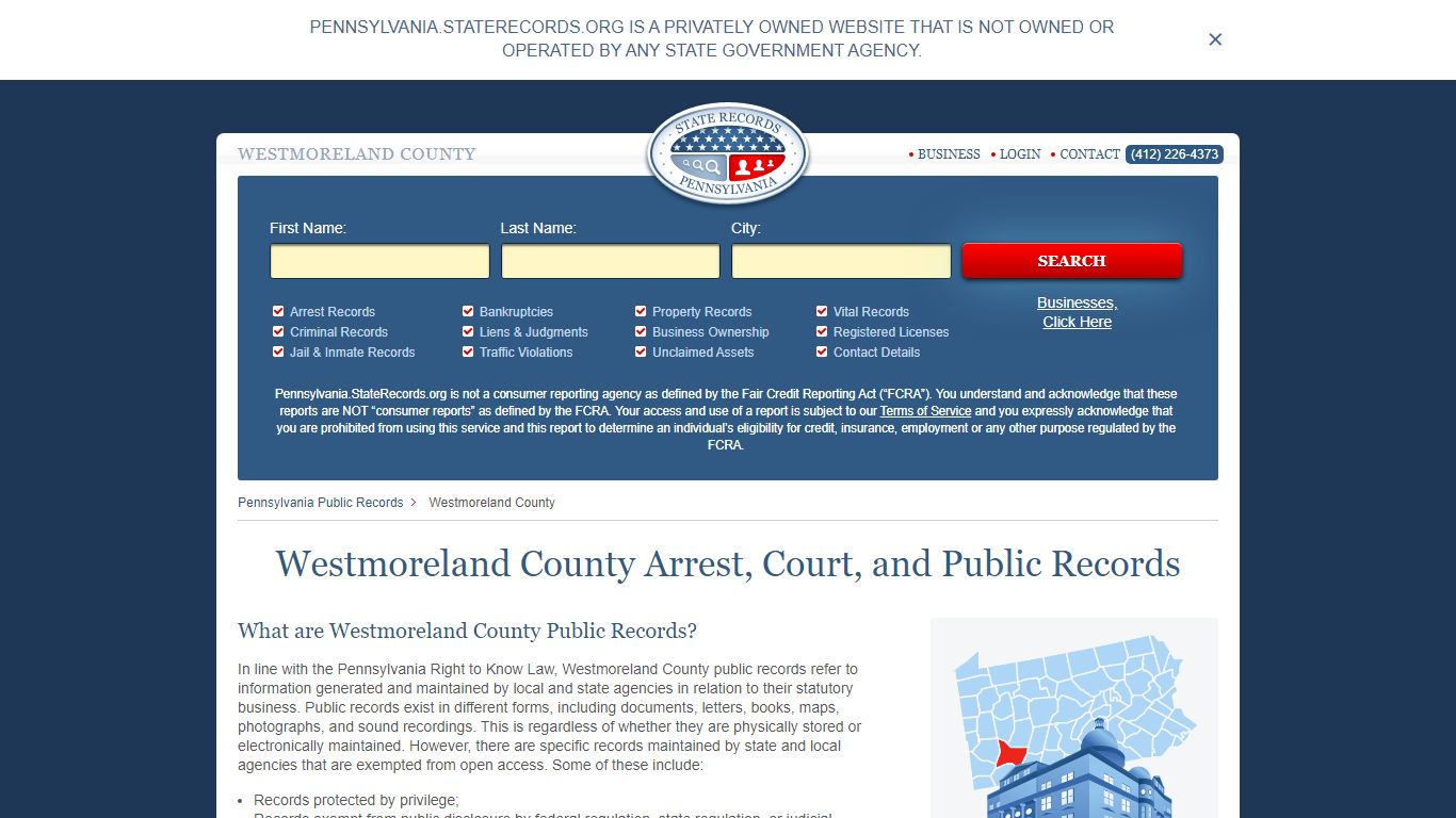 Westmoreland County Arrest, Court, and Public Records