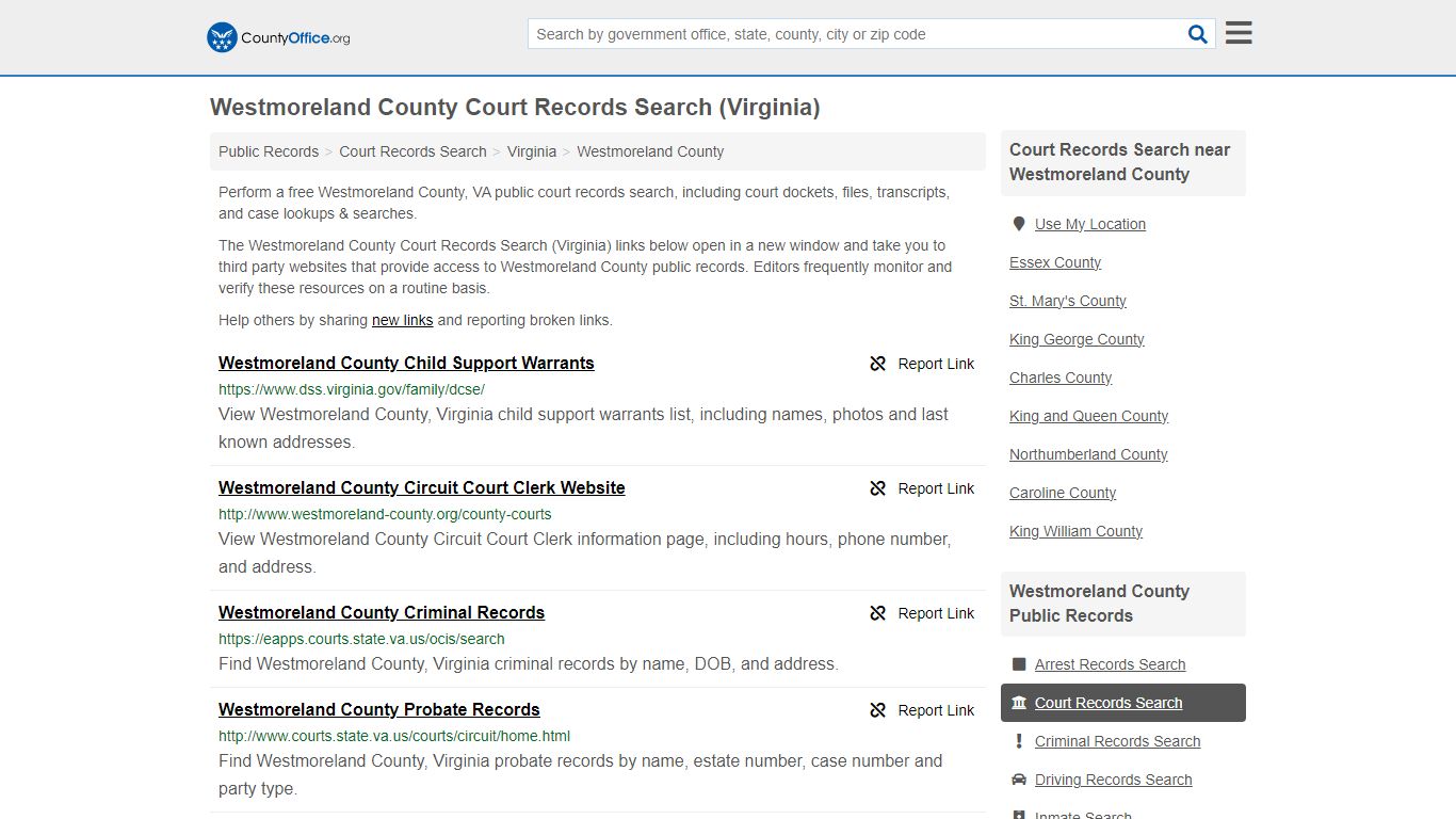 Westmoreland County Court Records Search (Virginia) - County Office